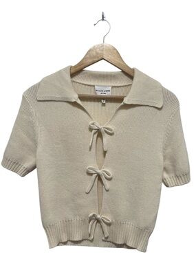 WILLOW & WIND 100% Cotton Butter Yellow Short Sleeve Cardigan Size Small NWOT